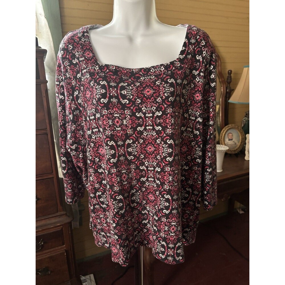 Kim Rogers Size 3x Women’s Floral Cotton Blouse 52” Bust 25” L